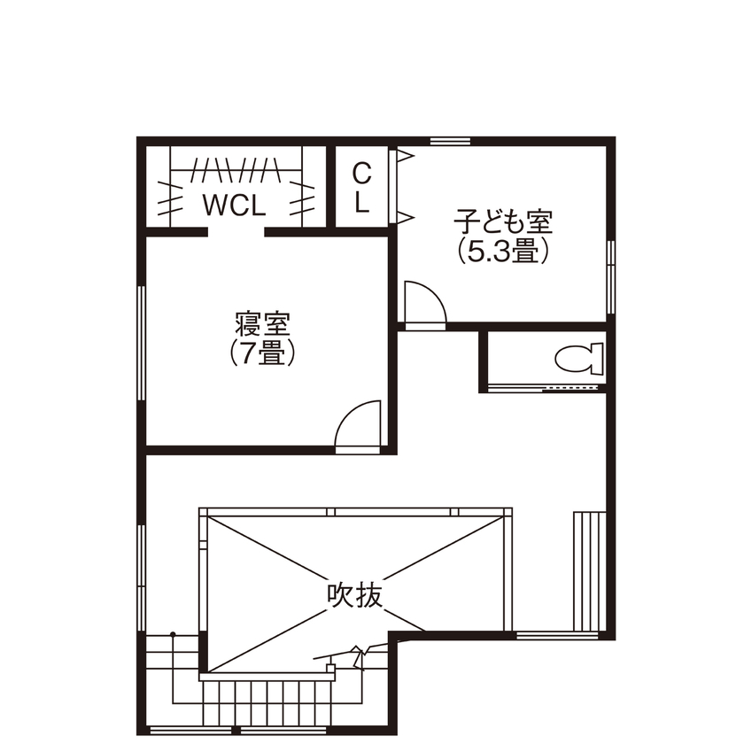 DAhome　(ディーエーホーム) 間取り図有　薪ストーブのある土間とリビングがつながる、木×アイアンがモダンなくつろぎ空間の間取り図（2LDK＋フリースペース）2階