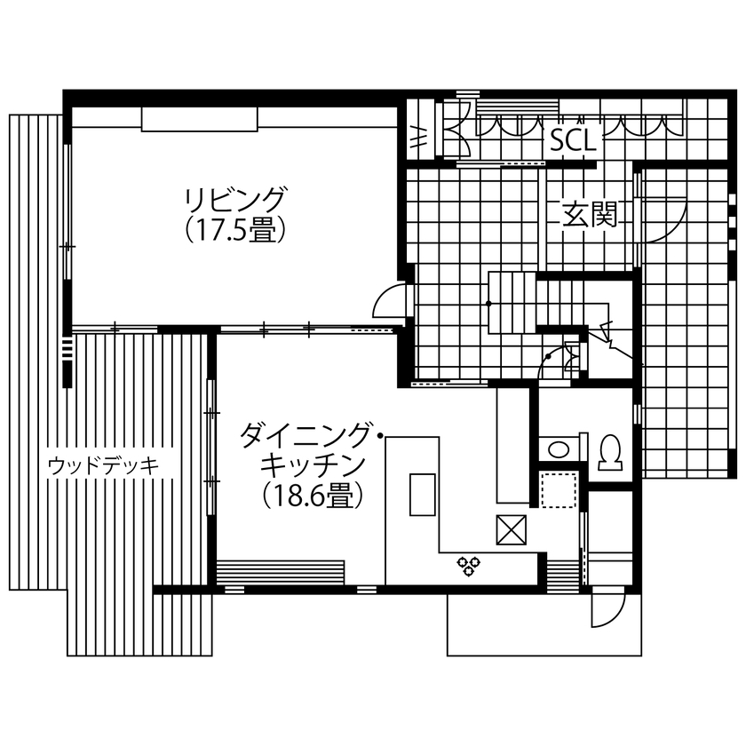 厚見建設工業 【テクノストラクチャー工法／３階建て／吹抜け】「スタイリッシュ×安心」の耐震住宅の間取り図（5K以上）1階