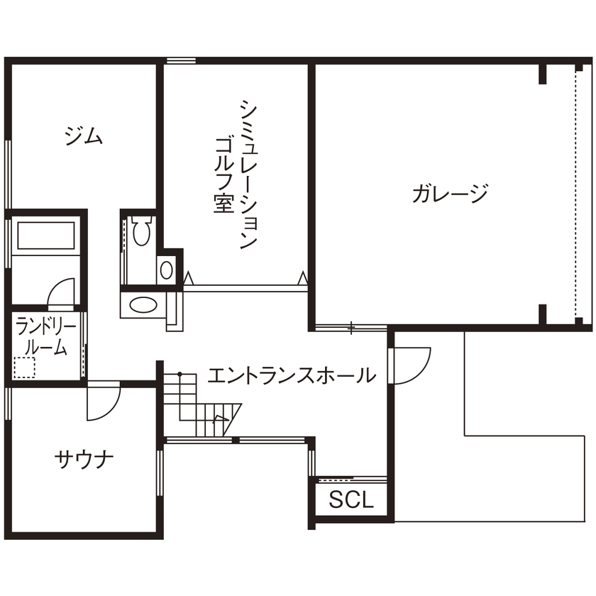 vacances東海 by stylecasa 【ビルトインガレージ×サウナ×66坪｜間取り有】ラグジュアリーリゾートの寛ぎで、常に帰りたくなる家にの間取り図（4LDK+サウナ+ガレージ）1階