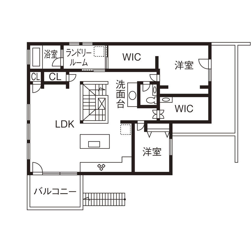 vacances東海 by stylecasa 【浜松市｜ビルトインガレージ×50坪｜間取り有】迎賓の間を1階に、絶景ダイニングを2階に構えた湖畔の邸宅の間取り図（4LDK+2WIC+ガレージ）２階