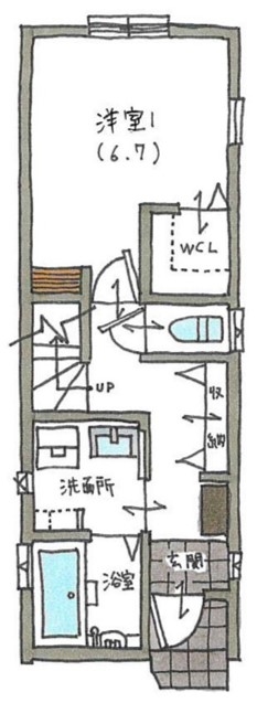 アトリエ・クラッセ 一級建築士事務所 京都・宇治│1000万円台｜25坪台｜間取図　狭小地でも駐車場を確保！理想的なかっこいい3階建ての家の間取り図（3LDK）１階