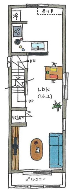 アトリエ・クラッセ 一級建築士事務所 京都・宇治│1000万円台｜25坪台｜間取図　狭小地でも駐車場を確保！理想的なかっこいい3階建ての家の間取り図（3LDK）２階
