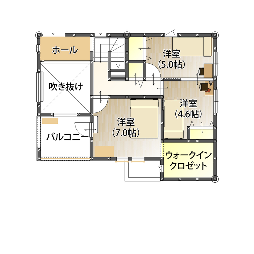 アトリエ・クラッセ 一級建築士事務所 京都・城陽｜2100万円台　中２階を設けた家族が触れ合える設計。愛猫もイキイキと暮らせる理想の住まいにの間取り図（3LDK）２階