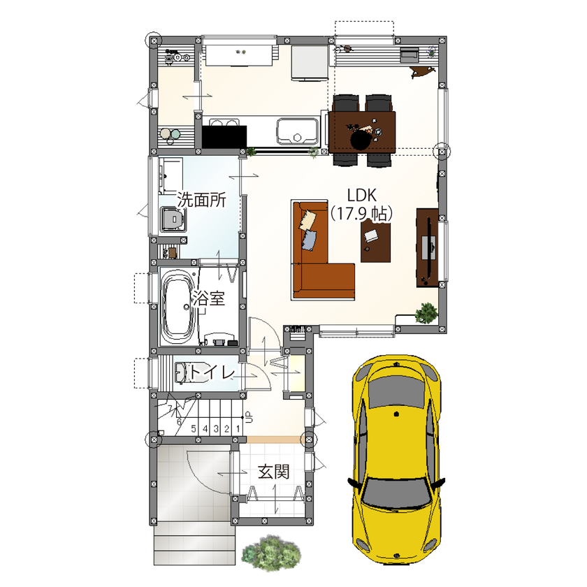 アトリエ・クラッセ 一級建築士事務所 京都｜1000万円台｜24坪台｜間取図有　予算内でこだわりの素材を選び、フレンチスタイルの快適な家を実現の間取り図（3LDK）1階