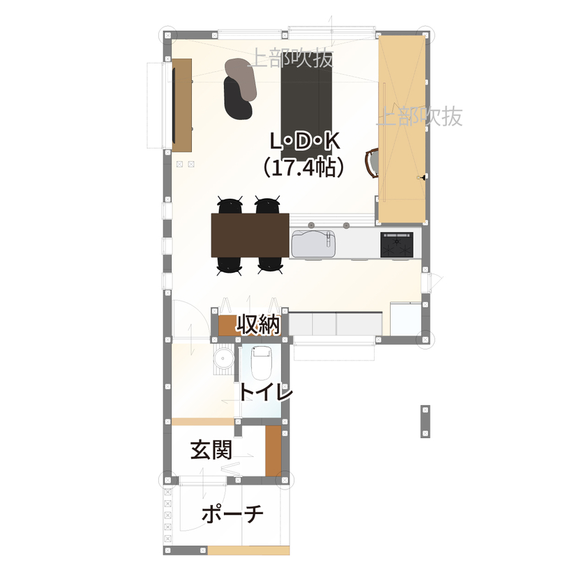 アトリエ・クラッセ 一級建築士事務所 京都・宇治｜1000万円台｜狭小｜間取図有　21坪の敷地に建つ、白×グレーのナチュラルデザインの家の間取り図（3LDK）1階