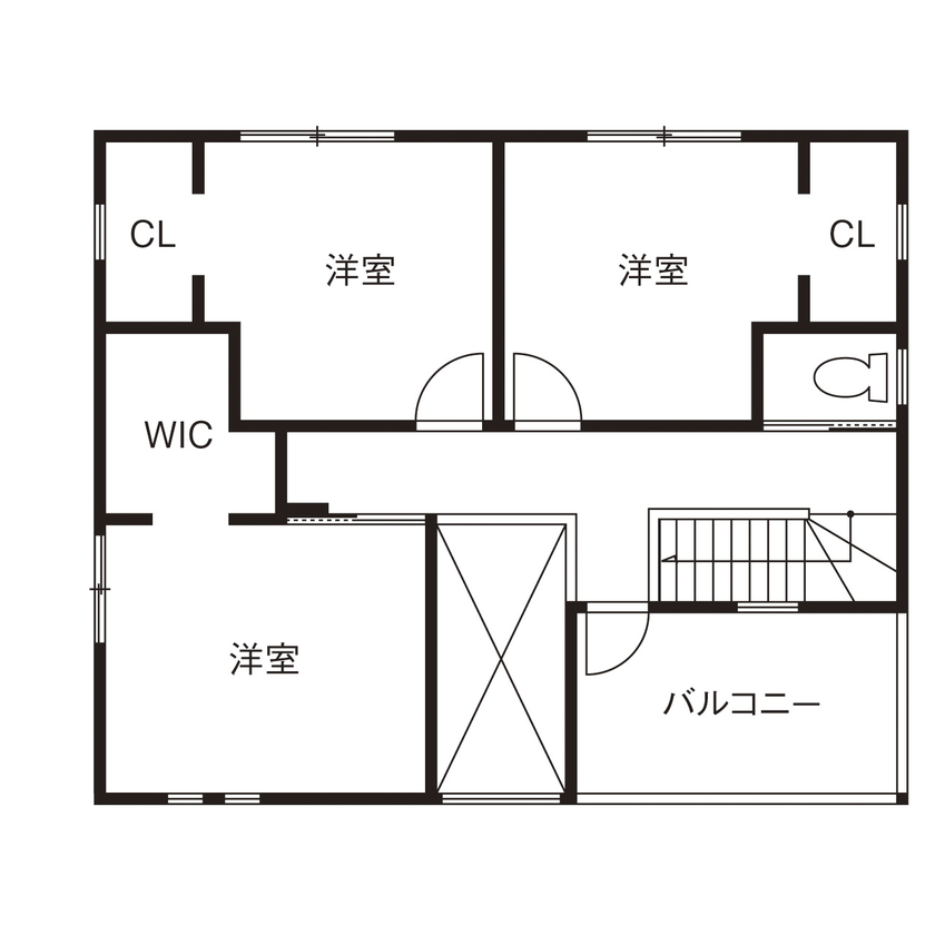 ユニバーサルホーム 【間取図/無垢床&床暖房/総タイル貼り】外壁も基礎も高耐久！お気に入りのデザインの家で長く安心しての間取り図（4LDK）2階