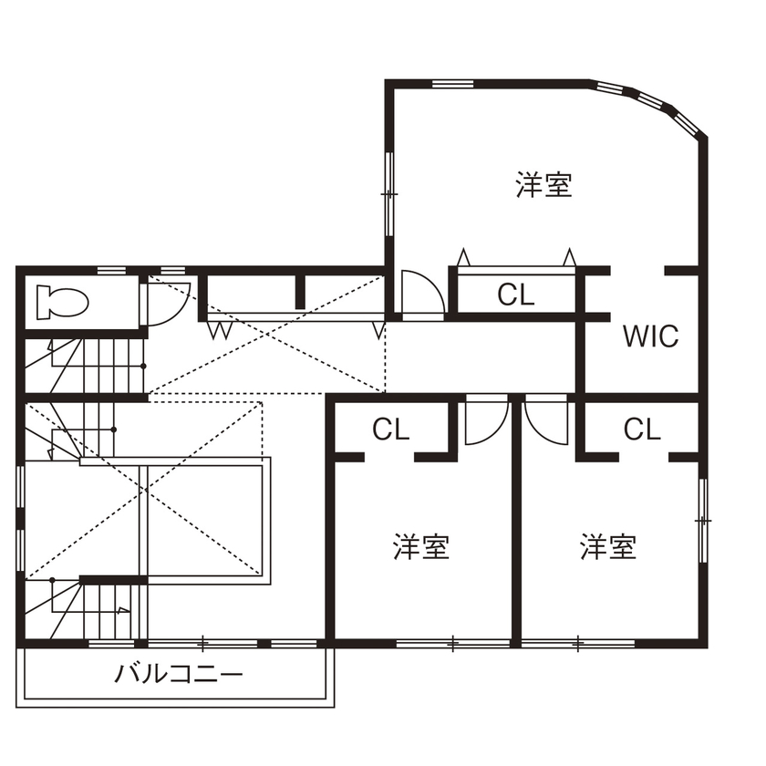ユニバーサルホーム 【間取図/無垢床&床暖房/スキップフロア】クールな外観デザインとヘリンボーン模様の無垢フロアが自慢の間取り図（4LDK）2階