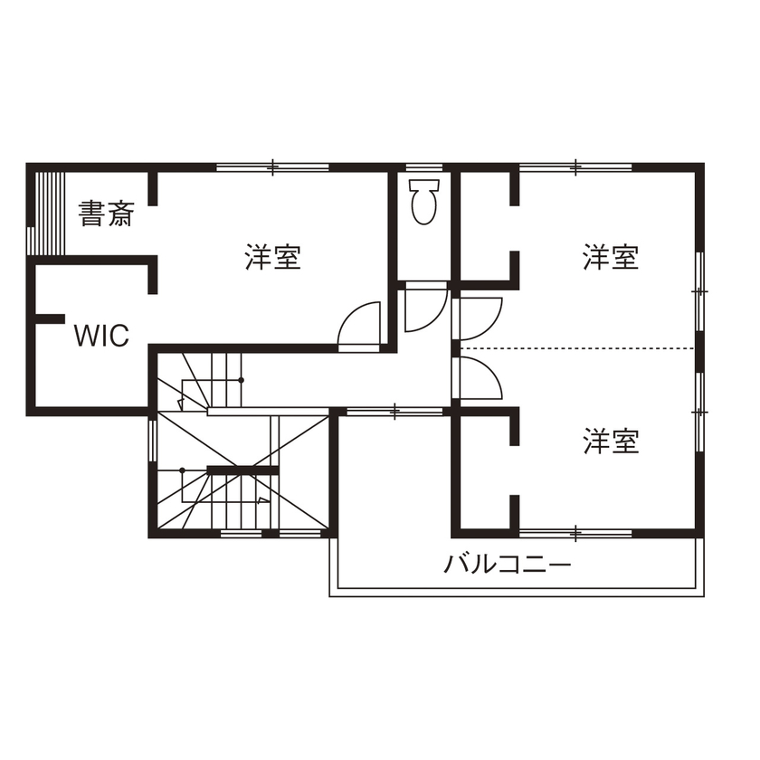 ユニバーサルホーム 【間取図/無垢床&床暖房/スキップフロア】子どもも大人も快適で楽しい！遊び心と温もりの家の間取り図（3LDK）2階