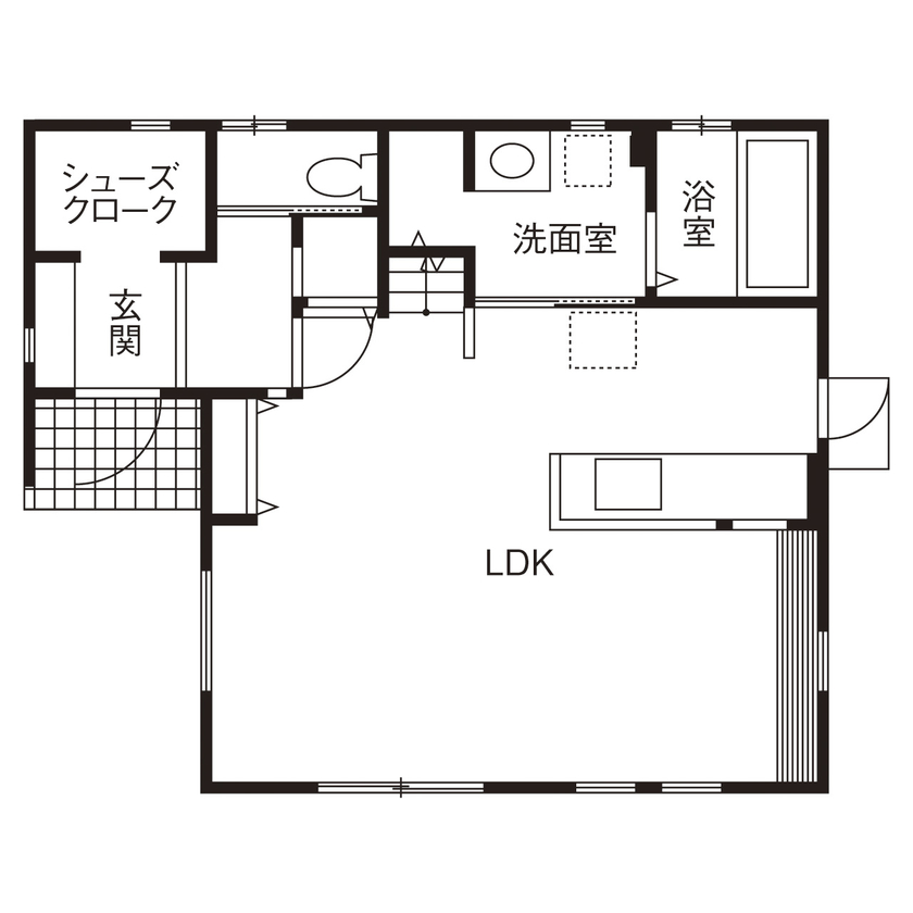 ユニバーサルホーム 【間取図/無垢床&床暖房/フレンチカントリー】天然木とニッチと雑貨で完成！カフェ風ナチュラルハウスの間取り図（3LDK）1階
