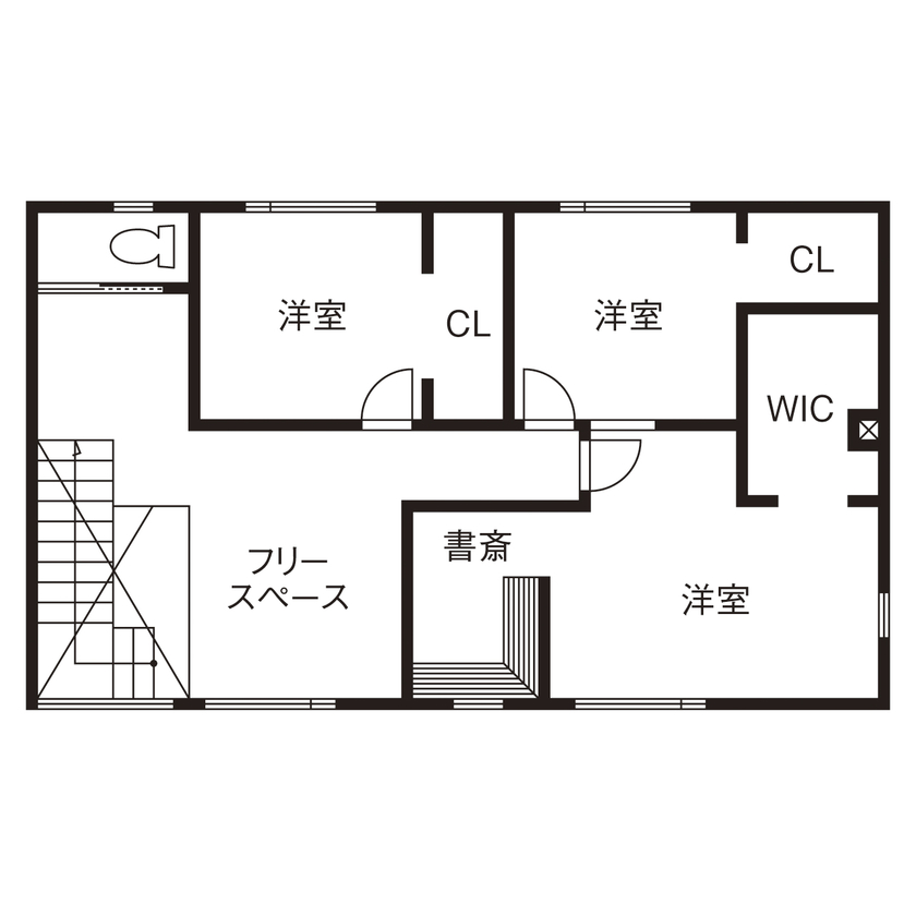 ユニバーサルホーム 【間取図/無垢床&床暖房/西海岸風】トレーニングやバイクいじりが楽しい土間空間とスケルトン階段が自慢の間取り図（4LDK）2階