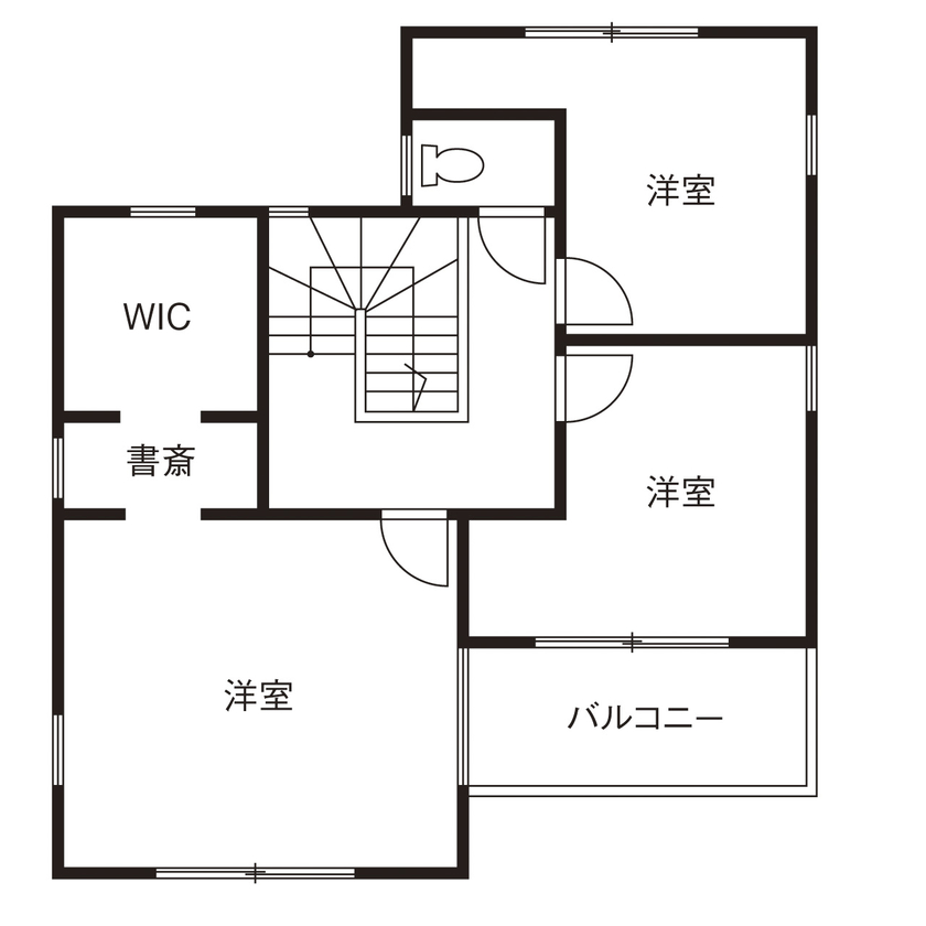 ユニバーサルホーム 【間取図/無垢床&床暖房/家カフェ風/ヌック】30坪台のコンパクトな家でのびのびと豊かに暮らすの間取り図（3LDK）2階