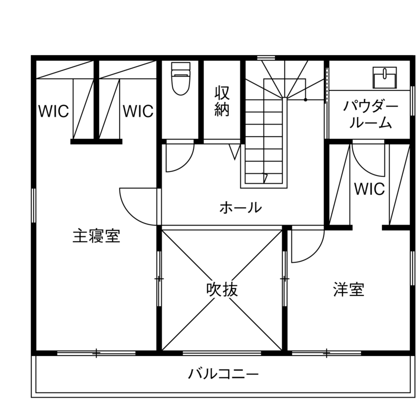 ユニバーサルホーム 【1760万円／ランドリースペース／吹抜／間取図有】“快適アイテム”を詰め込んだ家族がつながる家の間取り図（2LDK＋洗濯室）2階