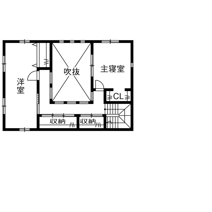 ユニバーサルホーム 【大きな吹き抜け／ドッグスペース＆ドッグラン／約30畳のLDK】２匹のボーダー・コリーと楽しく暮らす家の間取り図（3LDK＋リビング＋納戸）2階