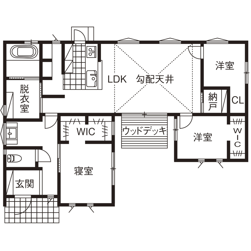 ユニバーサルホーム 【平屋／間取図】冬でも半袖・半ズボン。床下がなく水害時に強さを発揮。一年を通して快適・安心な住まいの間取り図（3LDK）1階