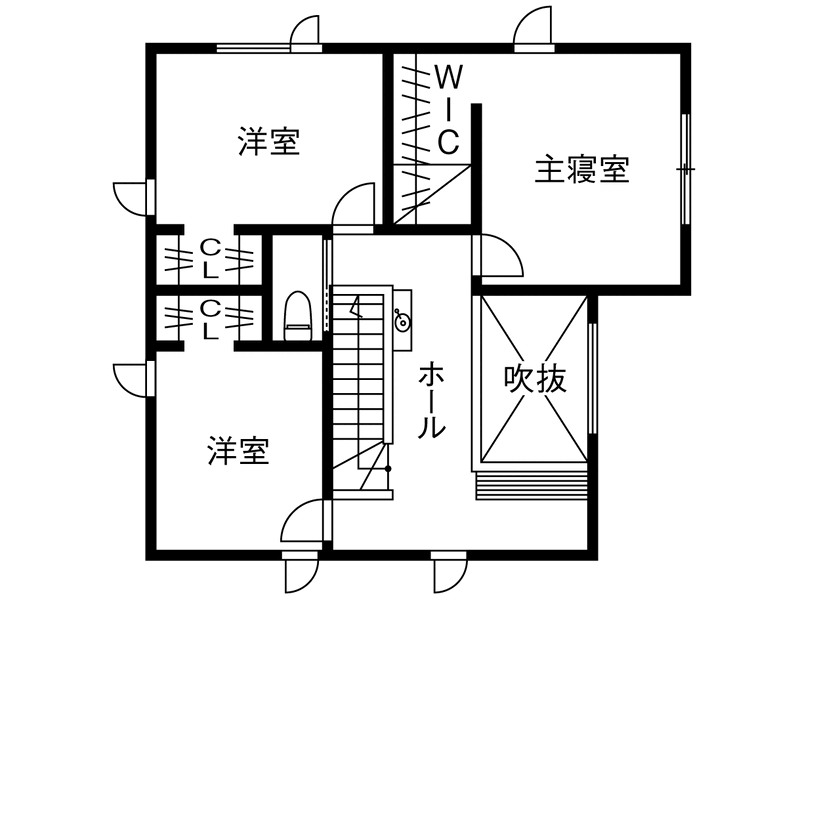 ユニバーサルホーム 【3141万円／吹抜／間取図】「庭で焚き火！」「外にいるみたいなお家！」キャンパーのための住まいの間取り図（3LDK+アトリエ+WIC）2階