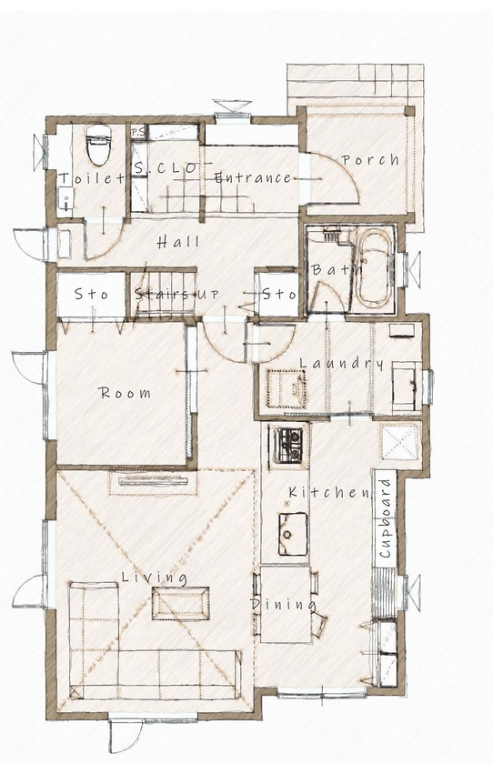 コスモ建設 【3200万円/札幌市/4LDK間取図あり】高天井の広々LDK、誰もが憧れる贅沢な暮らしの間取り図（4LDK）1階