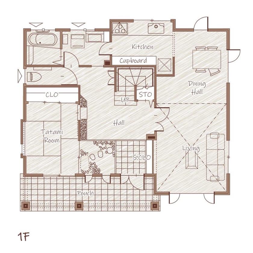 コスモ建設 【2800万円/札幌市/4LDK間取図あり】太陽光パネル採用 家族の会話が弾む家の間取り図（4LDK）1階