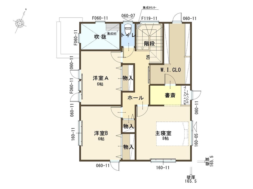 コスモ建設 吹抜け玄関とハイスタット仕様の家の間取り図（4LDK）2階