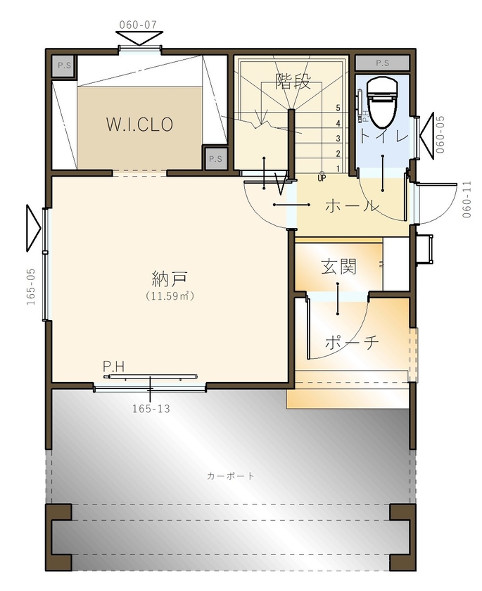 コスモ建設 ガレージ付きの3階建て住宅の間取り図（4LDK）1階