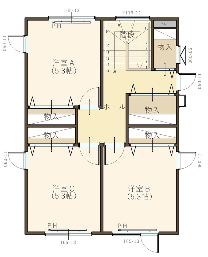 コスモ建設 ガレージ付きの3階建て住宅の間取り図（4LDK）3階