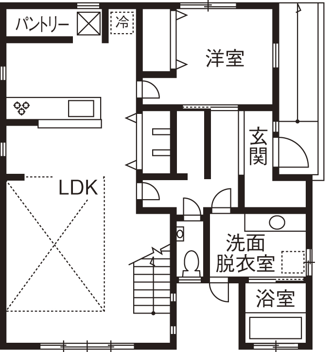 さんわの家 【1000万円台/間取り図あり/4人家族】薪ストーブが映える！永住暖かいカフェのような家の間取り図（4LDK）1階