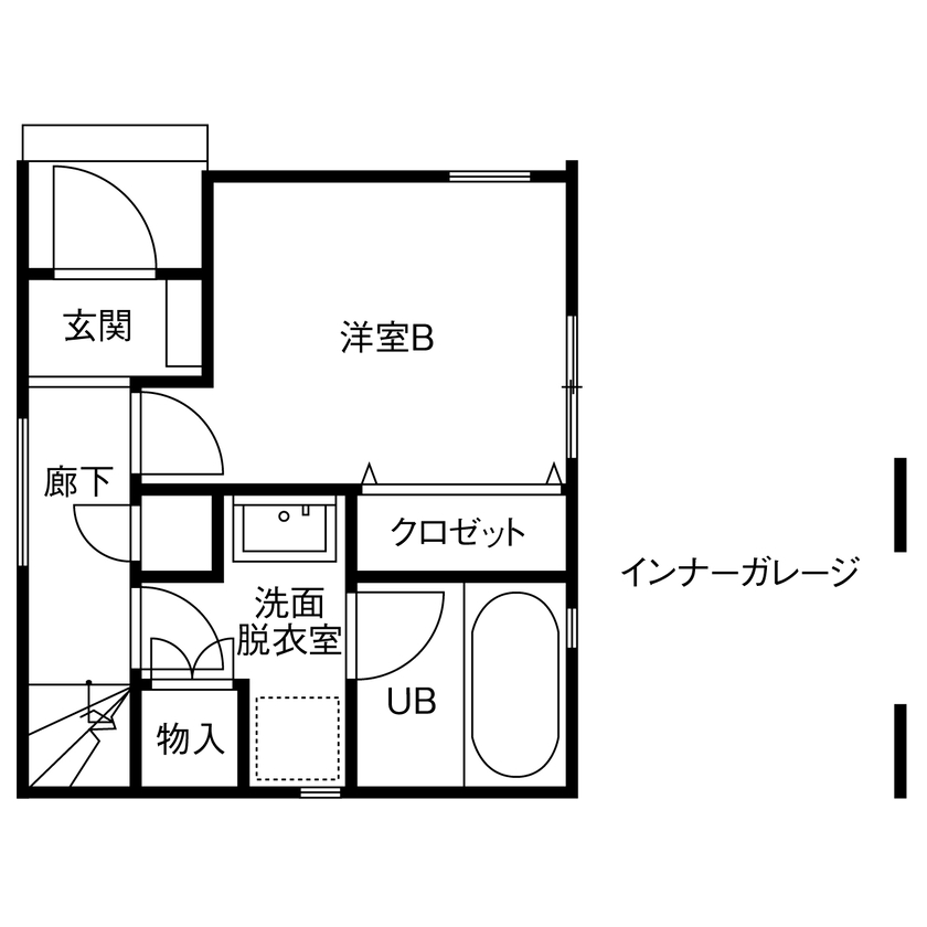 AZ-Ishihara 【1000万円台／狭小+ビルトインガレージ／間取り図有】2面採光のバルコニー付き、3LDKの狭小住宅の間取り図（3LDK）1階