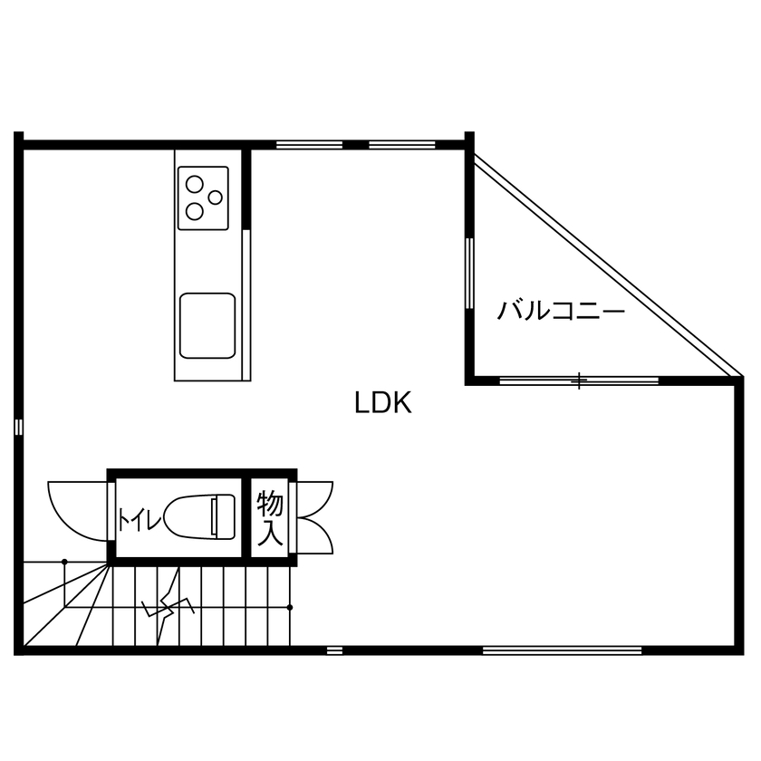 AZ-Ishihara 【1000万円台／狭小+ビルトインガレージ／間取り図有】2面採光のバルコニー付き、3LDKの狭小住宅の間取り図（3LDK）2階
