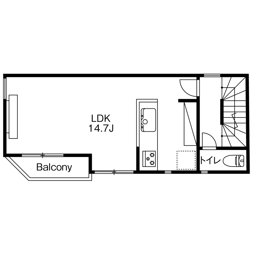AZ-Ishihara 【1000万円台／狭小+ビルトインガレージ／間取り図有】2階リビング・南面バルコニー、3LDKの狭小住宅の間取り図（3LDK）2階