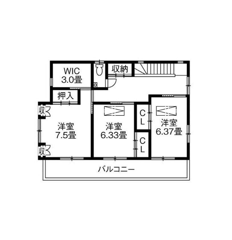 兼六土地建物 【2階建て/バルコニー/間取り図】掘りごたつのある本格和室。懐かしい家の面影を残した木の住まいの間取り図（4LDK）２階