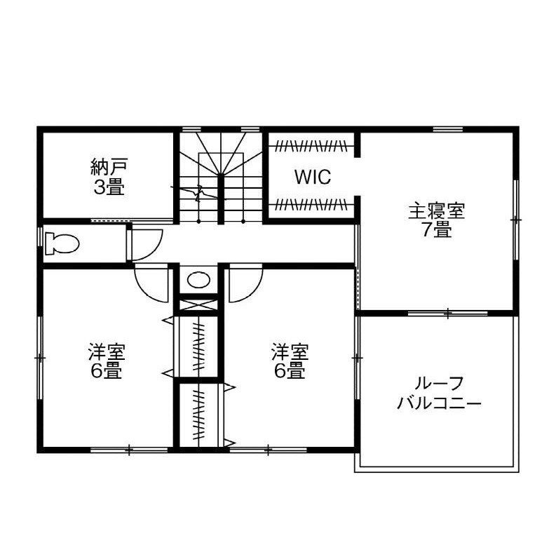 兼六土地建物 【2000万円台/30坪台/間取り】収納たっぷりでシンプル　リビングで団欒を楽しめるホテルライクな二世帯住宅の間取り図（4LDK+S）２階