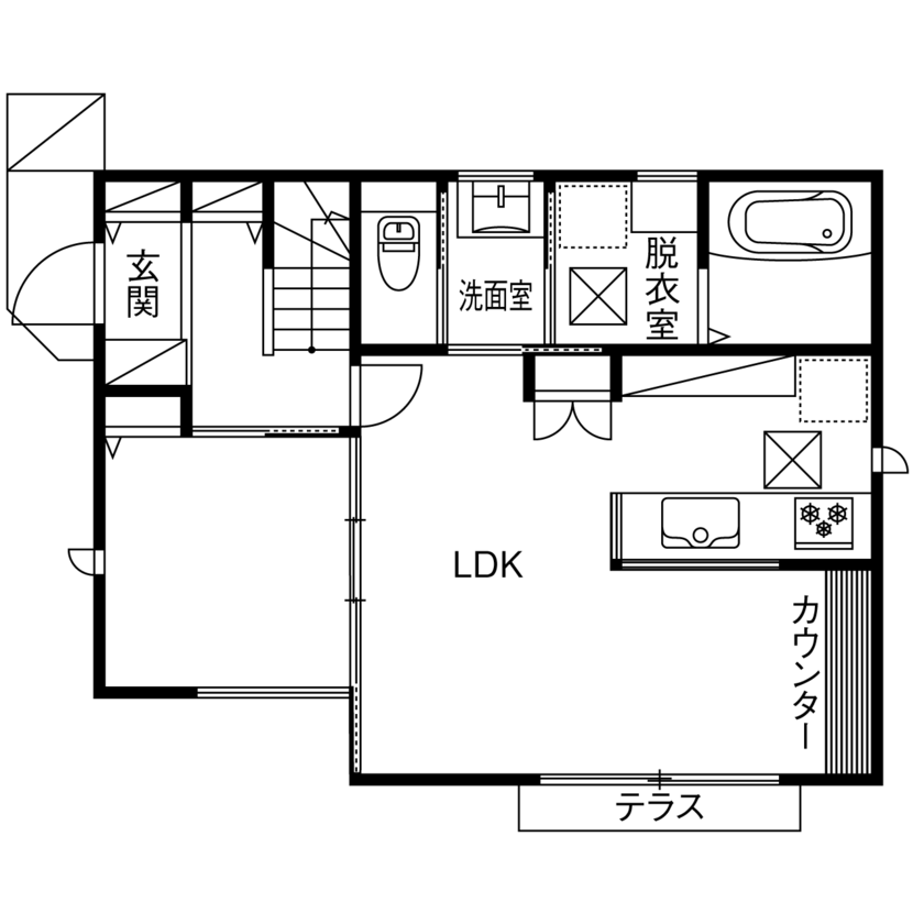 兼六土地建物 【小屋裏／家事動線／間取図】「オーソドックスだからこそ飽きない」。末永く愛せる家の間取り図（2LDK+納戸）1階