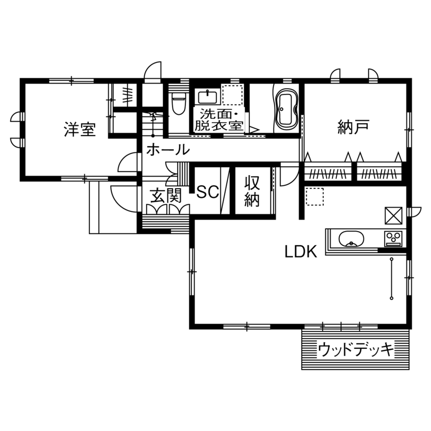 兼六土地建物 【2000万円台／三世帯住宅／4世代／間取図】４世代が気兼ねなく過ごせるストレスフリーな三世帯住宅の間取り図（2LDK+2LDK）1階