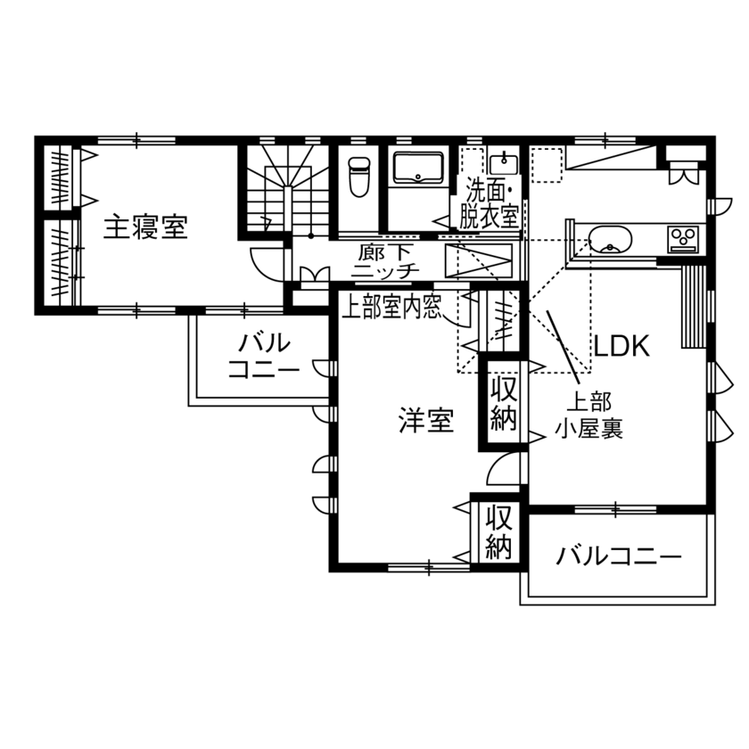 兼六土地建物 【2000万円台／三世帯住宅／4世代／間取図】４世代が気兼ねなく過ごせるストレスフリーな三世帯住宅の間取り図（2LDK+2LDK）2階