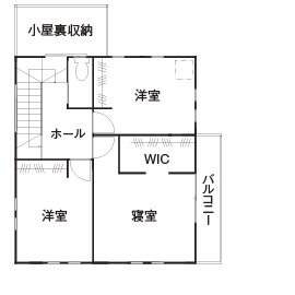 ワンダーホーム 「家事をしながら子どもとコミュニケーションがとれる」キッチンと勉強スペースが向き合うカフェ風の住まいの間取り図（3LDK）2階