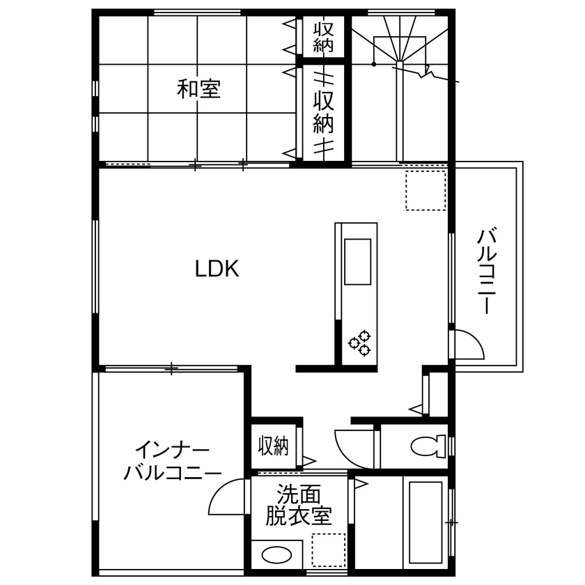 ワンダーホーム 【2000万円台｜間取り図】中庭や屋上よりも便利！？オープンカフェ気分が楽しめるバルコニーのある家の間取り図（4LDK）2階