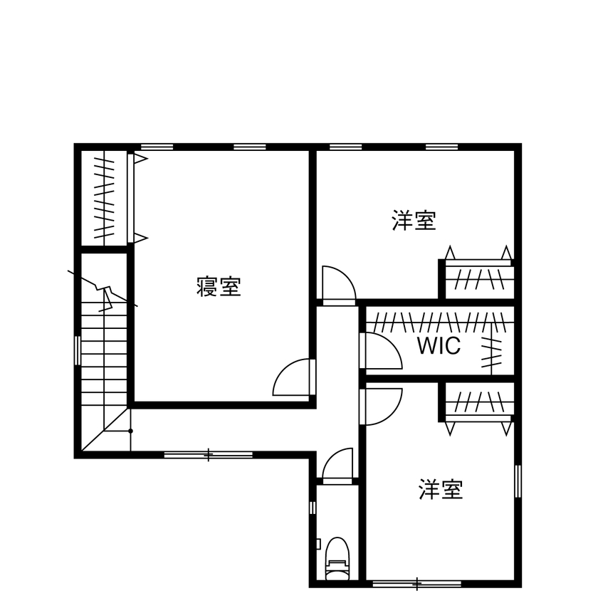 ワンダーホーム 【2000万円台｜間取り図｜30坪台】アメリカン×フレンチスタイル。三角屋根とグリーンの窓枠がおしゃれな家の間取り図（3LDK＋WIC）2階