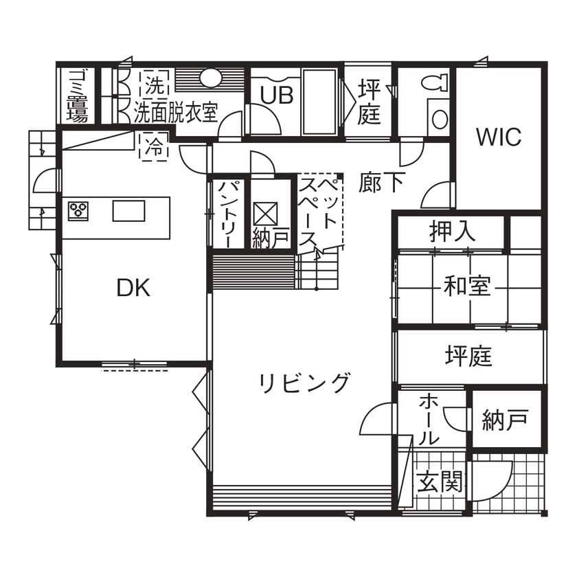 無垢スタイル建築設計 【4000万円/50坪台/ZEH/間取図有】アミューズな開放感と贅をちりばめた住まいで至福の時をの間取り図（4LDK）1階