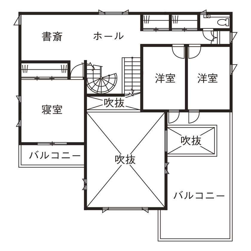 無垢スタイル建築設計 【4000万円/50坪台/ZEH/間取図有】アミューズな開放感と贅をちりばめた住まいで至福の時をの間取り図（4LDK）2階