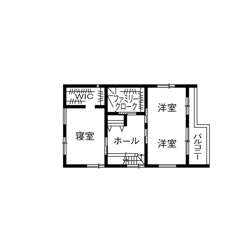 無垢スタイル建築設計 【3000万円台/40坪台/デッキ/間取図有】30畳＋14畳の開放感は圧巻！ラグジュアリーモダンな無垢の家の間取り図（2LDK）2階