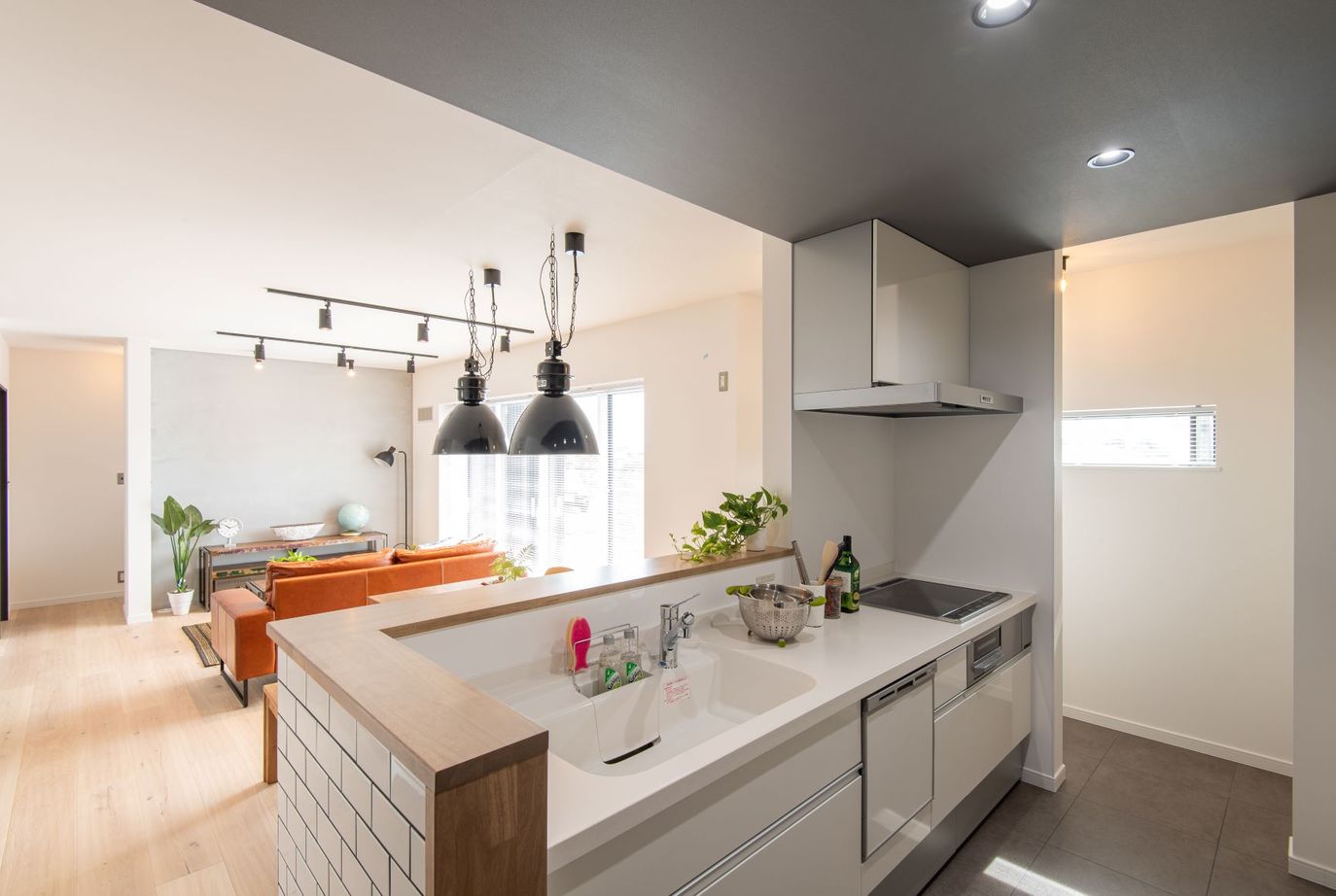 無垢スタイル建築設計 【20坪台/ナチュラル】ダークカラーのシンプルな外観　モルタルなどふんだんに使用した高性能デザイン平屋の建築実例画像6