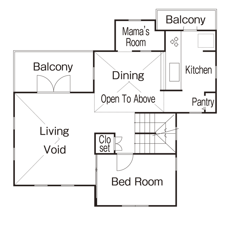アップルヤードデザイン 【川崎市/間取図有】パリに学んだ色使いやデザイン。住んでいたアパルトマンをイメージしたペットと住む家の間取り図（4LDK）2階