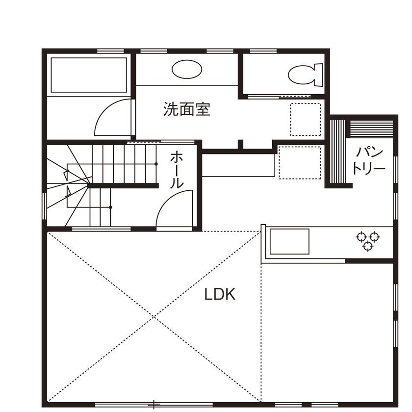 アップルヤードデザイン 【川崎市/2000万円台/間取図有】インテリアのプロが建てたフレンチアパルトマンスタイルの家の間取り図（3LDK＋ロフト）2階