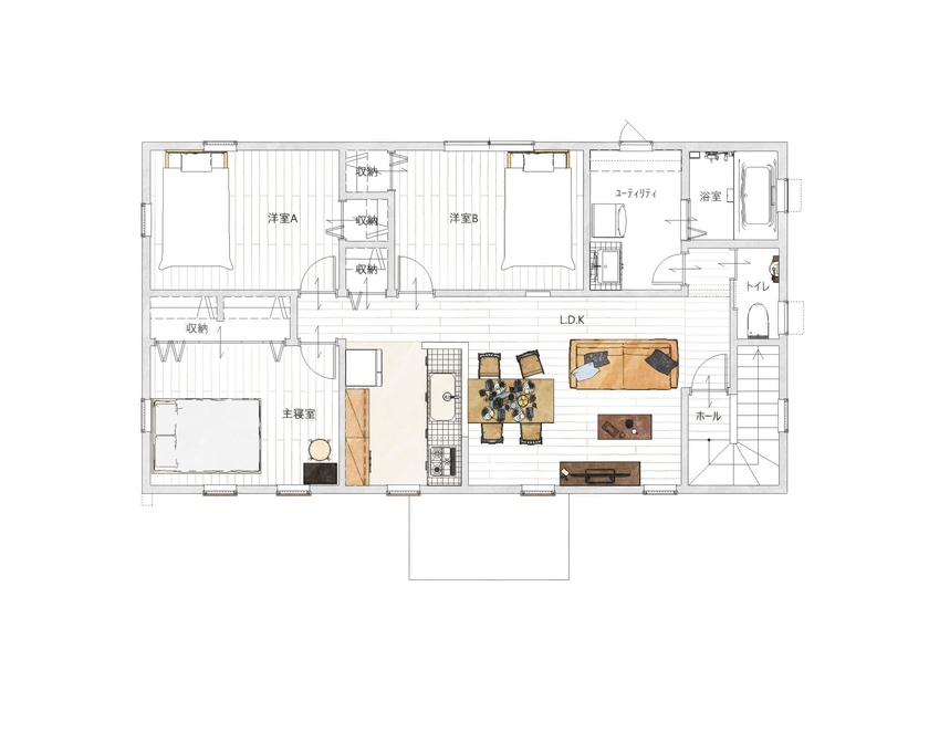 インターデコハウス新潟/エクセレントホーム 【3500～3999万円/44.8坪/店舗併用】造作のキッチンや洗面がこだわり、プロヴァンスの家の間取り図（3LDK）２階