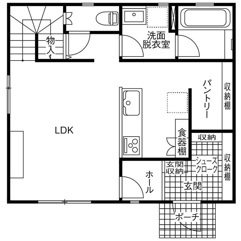 木の家専門店 たてみ 【1795万円｜間取り図有】高耐久な無垢の木で建てたZEH。キレイが長持ちするガルバリウム外壁の格好いい家の間取り図（3LDK）1階