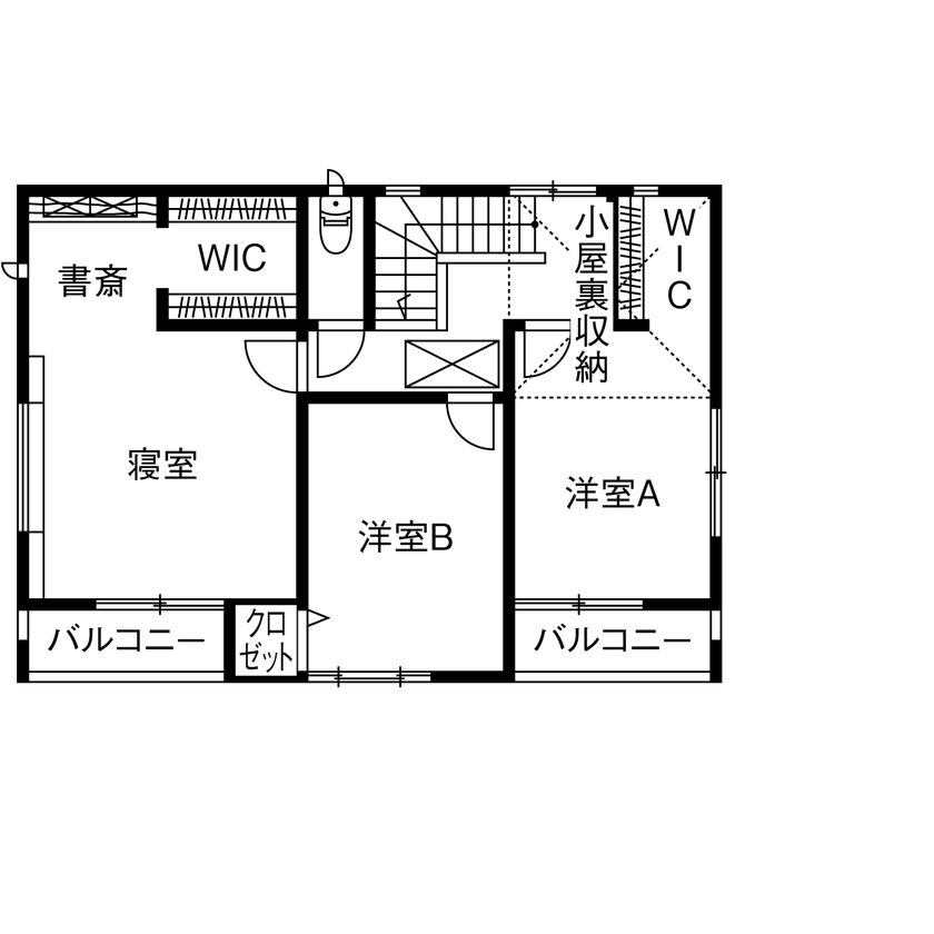 木の家専門店 たてみ 【2440万円｜間取り図有】広々LDKとデッキが繋がる開放的な無垢の家。嘘やごまかしがない明朗価格も魅力の間取り図（4LDK＋小屋裏収納）2階