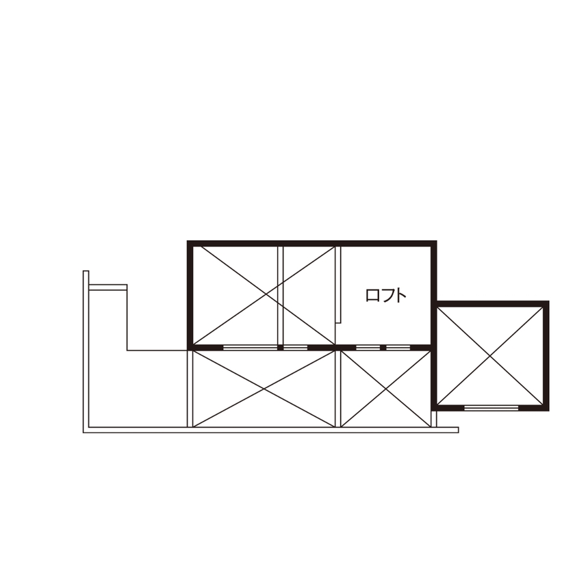 秋田建設工業 【四街道市/2000万円台/20坪台/間取り/全館空調】プライバシー性を高める中庭テラスがある平屋の住まいの間取り図（2LDK）ロフト