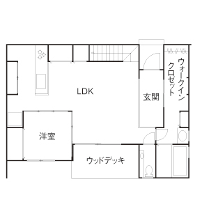 紀の国住宅 LDKは土間続きの開放的なワンフロア。収納の多さと裏動線が快適な四角い箱の家の間取り図（4LDK）1階