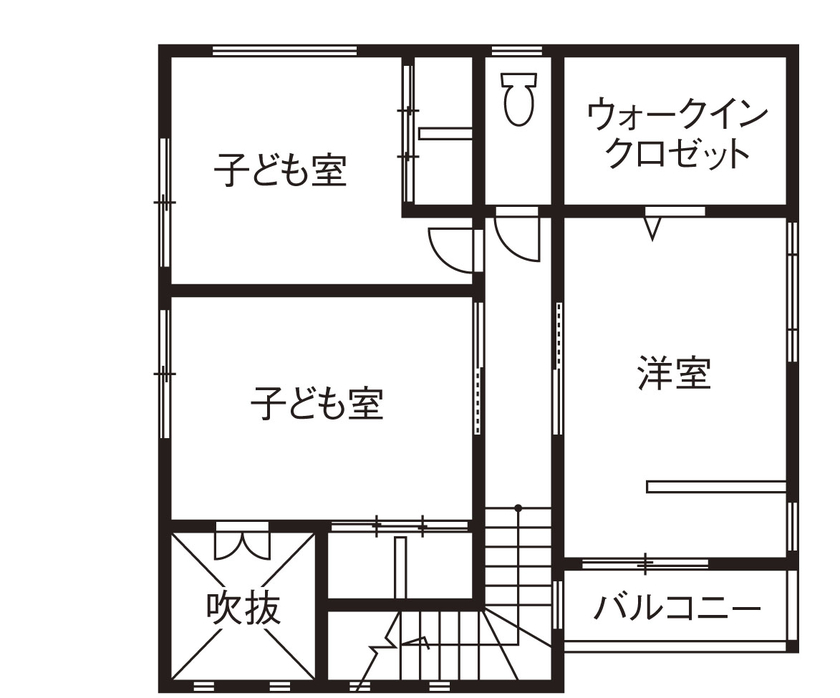 紀の国住宅 床や壁の柄、建具のデザインで個性を追求したカジュアルな家の間取り図（3LDK）2階