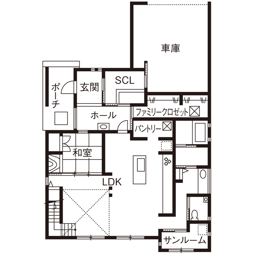 紀の国住宅 【和歌山県/間取り有】色や素材、造作にこだわって。家事動線や温熱性能に優れたオンリーワンデザインの家の間取り図（5K以上）1階