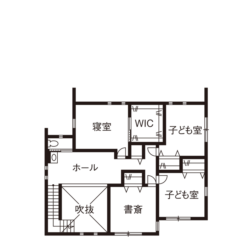 紀の国住宅 【和歌山県/間取り有】色や素材、造作にこだわって。家事動線や温熱性能に優れたオンリーワンデザインの家の間取り図（5K以上）2階